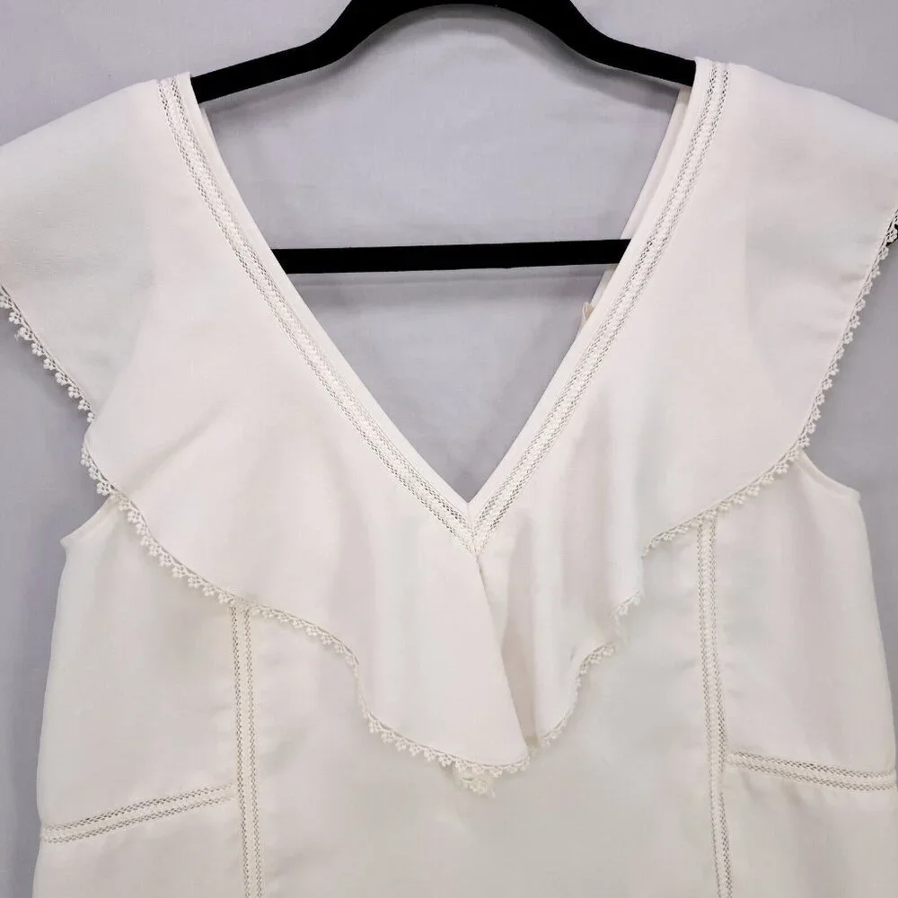 Sezane Blouse Ivory Ruffle V-Neck Sleeveless Tank Top Womens Size 36 - Picture 12 of 13